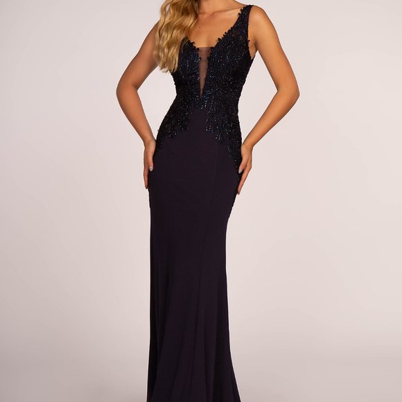 Lace Open Back Rome Jersey Long Dress - GSGL2614